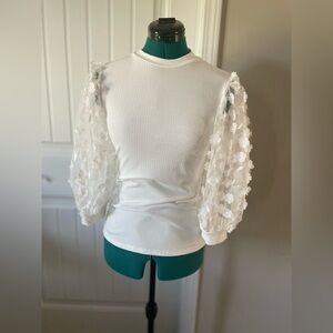 White clear flower appliqué blouse in medium.